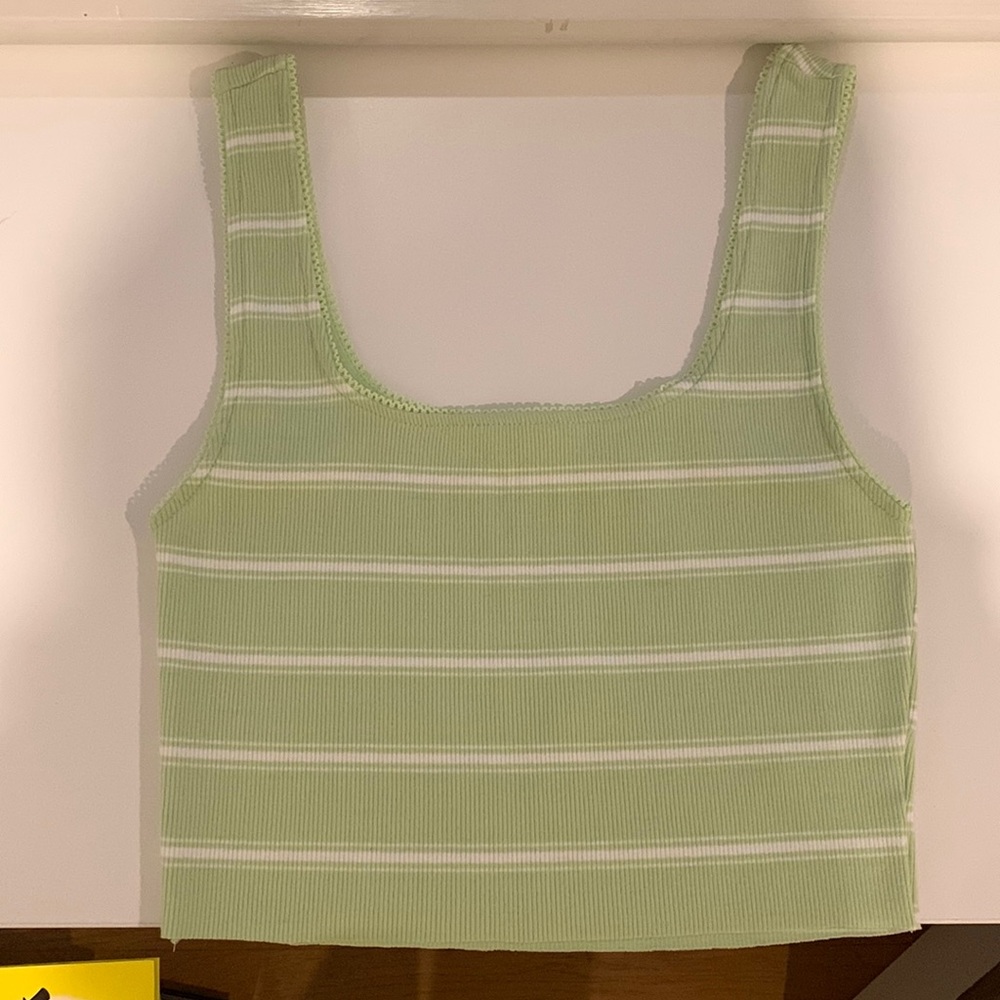Striped sage green tank top